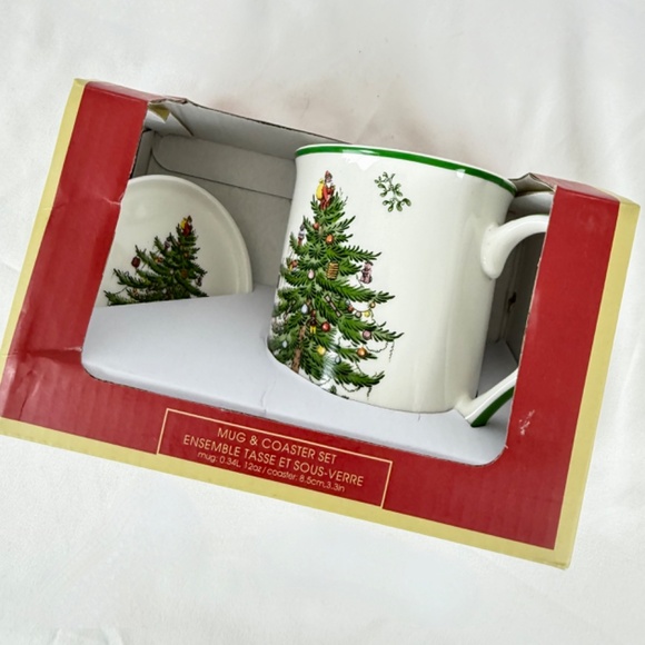 NWT Spode Christmas Tree Mug and Coaster Set Boxed Gift Dishwasher Microwave - Picture 1 of 9